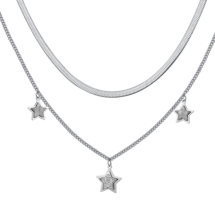 WOMEN'S STEEL NECKLACE STARS WITH WHITE CRYSTALS