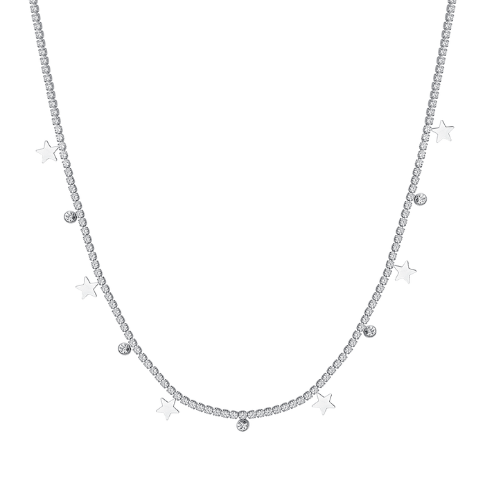 WOMEN'S TENNIS NECKLACE IN STEEL WITH WHITE CRYSTALS AND STARS