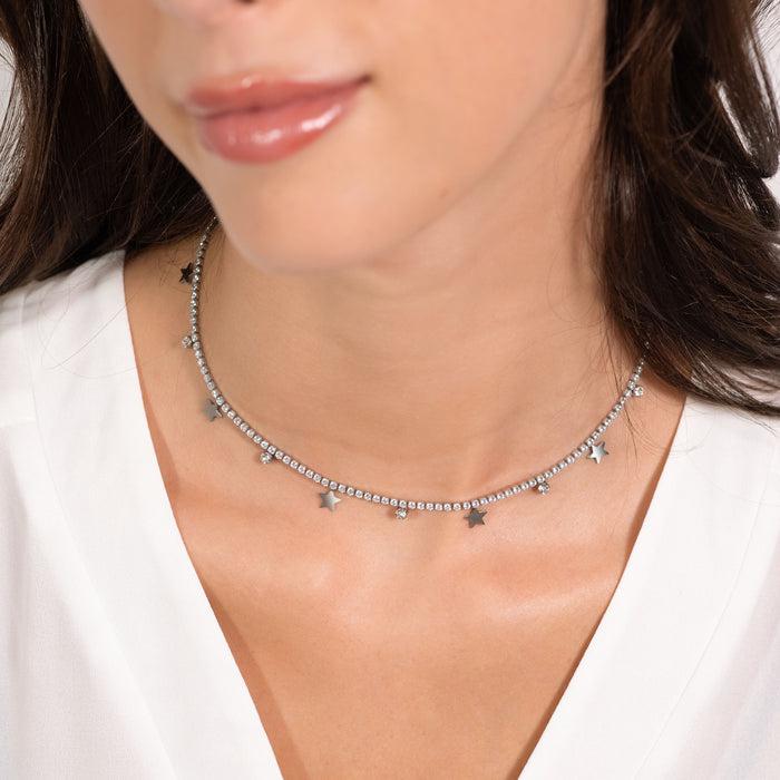 WOMEN'S TENNIS NECKLACE IN STEEL WITH WHITE CRYSTALS AND STARS