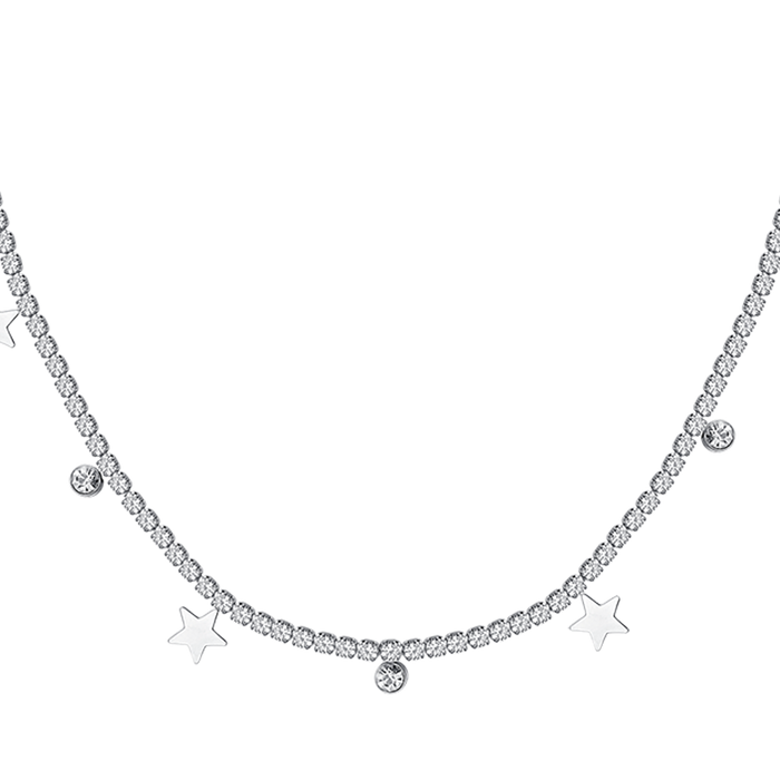 WOMEN'S TENNIS NECKLACE IN STEEL WITH WHITE CRYSTALS AND STARS