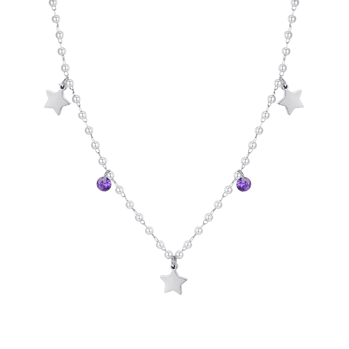 WOMEN'S NECKLACE IN STEEL WITH PEARLS AND STARS