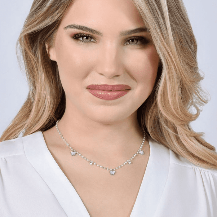 WOMEN'S STEEL NECKLACE WITH PEARLS AND BUTTERFLIES