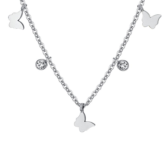 COLLANA DONNA IN ACCIAIO FARFALLE E CRISTALLI
