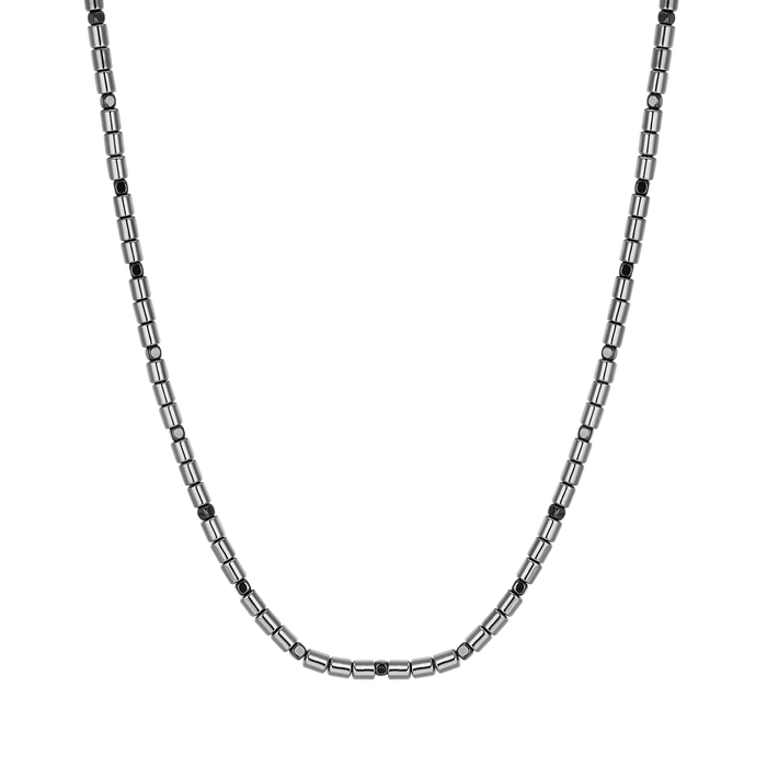 COLLANA UOMO IN ACCIAIO CON EMATITE SILVER E NERA