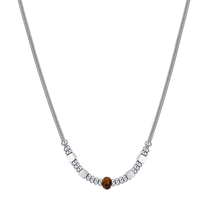 COLLANA UOMO IN ACCIAIO CON PIETRE OCCHIO DI TIGRE