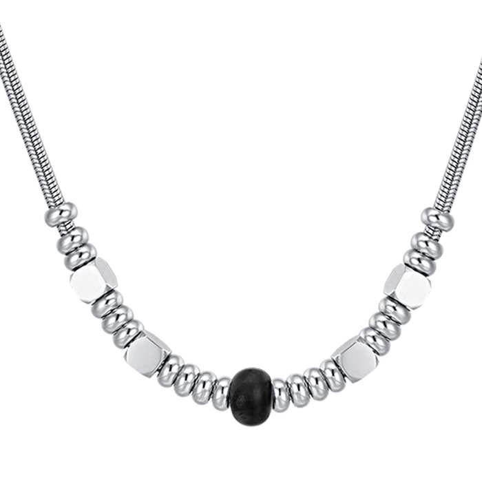 COLLANA UOMO IN ACCIAIO CON AGATA NERA