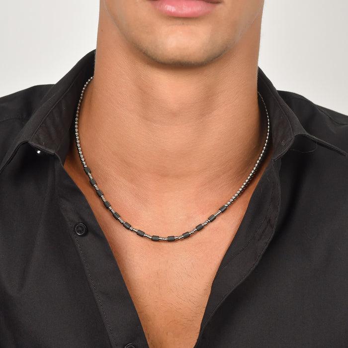 COLLANA UOMO IN ACCIAIO CON ELEMENTI IP NERO