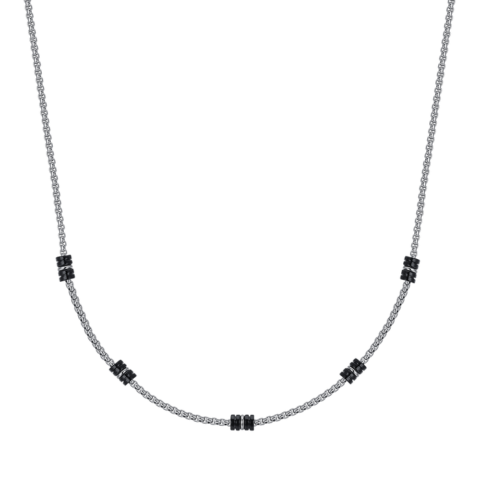 COLLANA UOMO IN ACCIAIO CON ELEMENTI IP NERO E SILVER