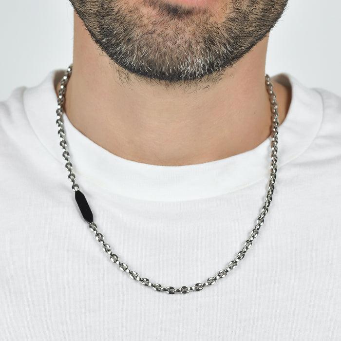 MEN'S NECKLACE IN STEEL WITH BLACK IP ELEMENT