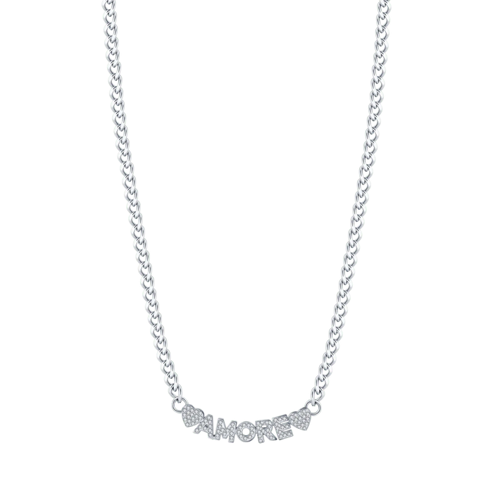 COLLANA DONNA IN ACCIAIO AMORE CON CRISTALLI BIANCHI