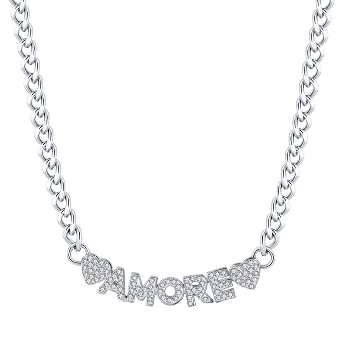 COLLANA DONNA IN ACCIAIO AMORE CON CRISTALLI BIANCHI