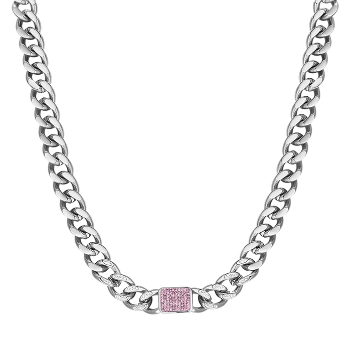 COLLANA DONNA IN ACCIAIO CON CRISTALLI FUCSIA