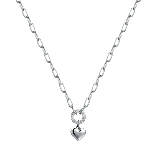 WOMEN'S STEEL NECKLACE WITH HEART AND WHITE CRYSTALS