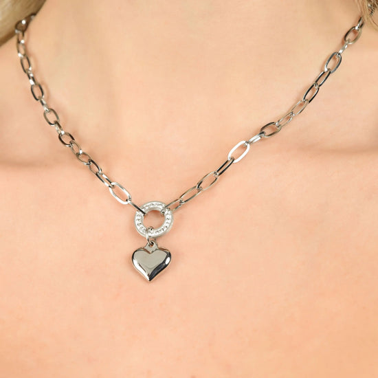 WOMEN'S STEEL NECKLACE WITH HEART AND WHITE CRYSTALS
