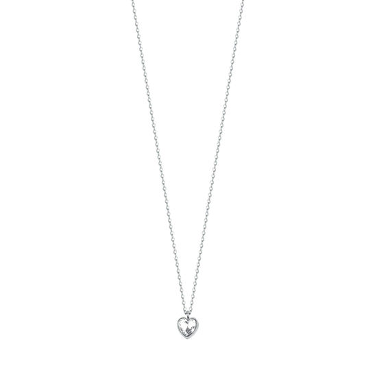 COLLANA DONNA IN ACCIAIO CON CUORE PUNTO LUCE  BIANCO
