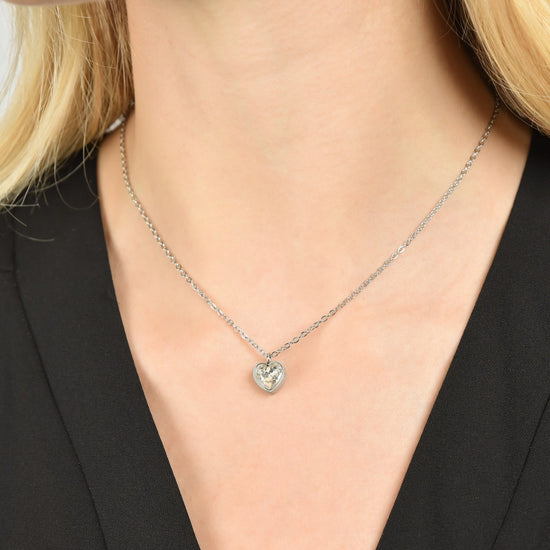 COLLANA DONNA IN ACCIAIO CON CUORE PUNTO LUCE  BIANCO