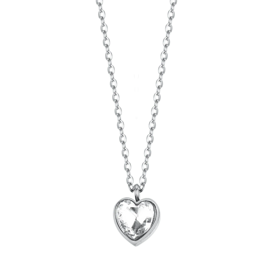 COLLANA DONNA IN ACCIAIO CON CUORE PUNTO LUCE  BIANCO