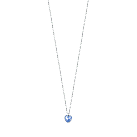 COLLANA DONNA IN ACCIAIO CON CUORE PUNTO LUCE AZZURRO