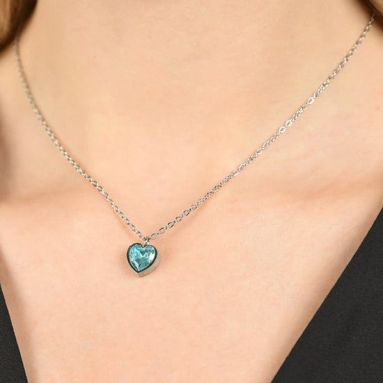 COLLANA DONNA IN ACCIAIO CON CUORE PUNTO LUCE AZZURRO