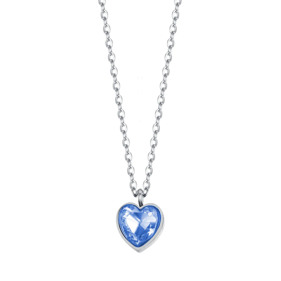 COLLANA DONNA IN ACCIAIO CON CUORE PUNTO LUCE AZZURRO