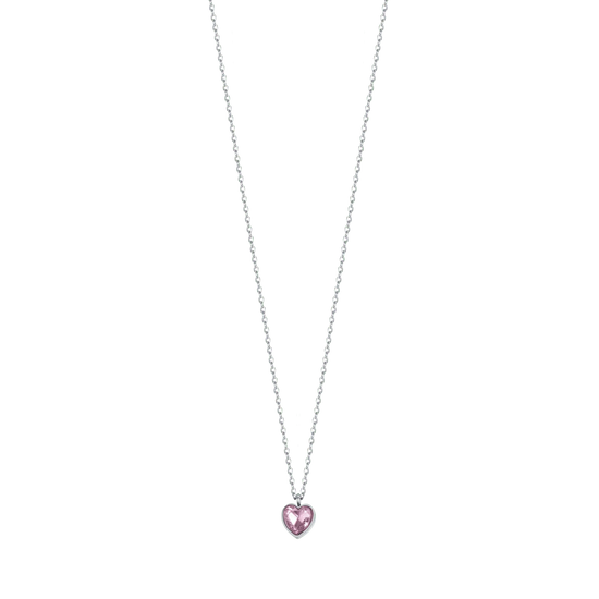COLLANA DONNA IN ACCIAIO CON CUORE PUNTO LUCE ROSA