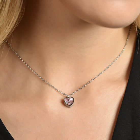 COLLANA DONNA IN ACCIAIO CON CUORE PUNTO LUCE ROSA