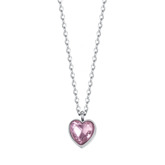 COLLANA DONNA IN ACCIAIO CON CUORE PUNTO LUCE ROSA
