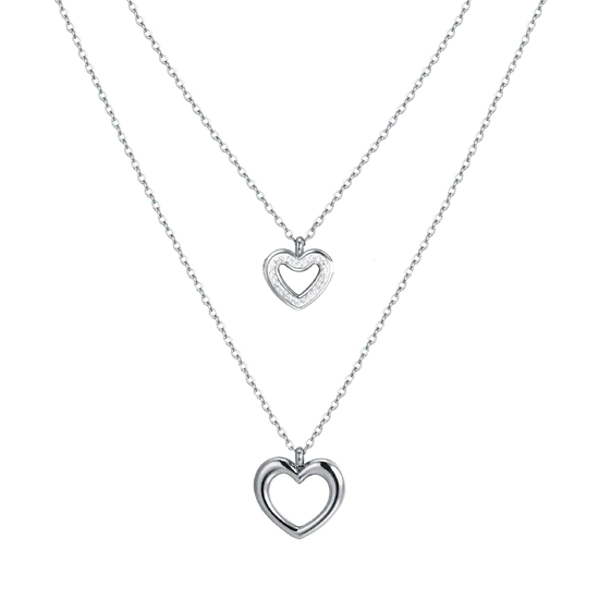 WOMEN'S STEEL NECKLACE WITH HEARTS AND WHITE CRYSTALS