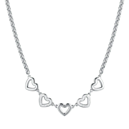 WOMEN'S STEEL NECKLACE WITH OPENWORK HEARTS AND WHITE CRYSTALS