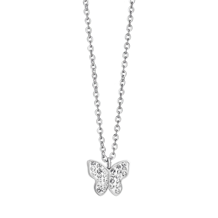 COLLANA DONNA IN ACCIAIO CON FARFALLA E CRISTALLI BIANCHI