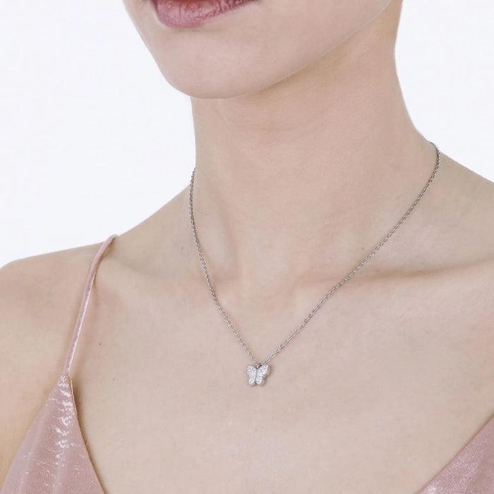 COLLIER FEMME EN ACIER AVEC PAPILLON ET CRISTAUX BLANCS