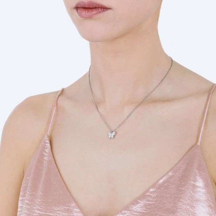 COLLIER FEMME EN ACIER AVEC PAPILLON ET CRISTAUX BLANCS
