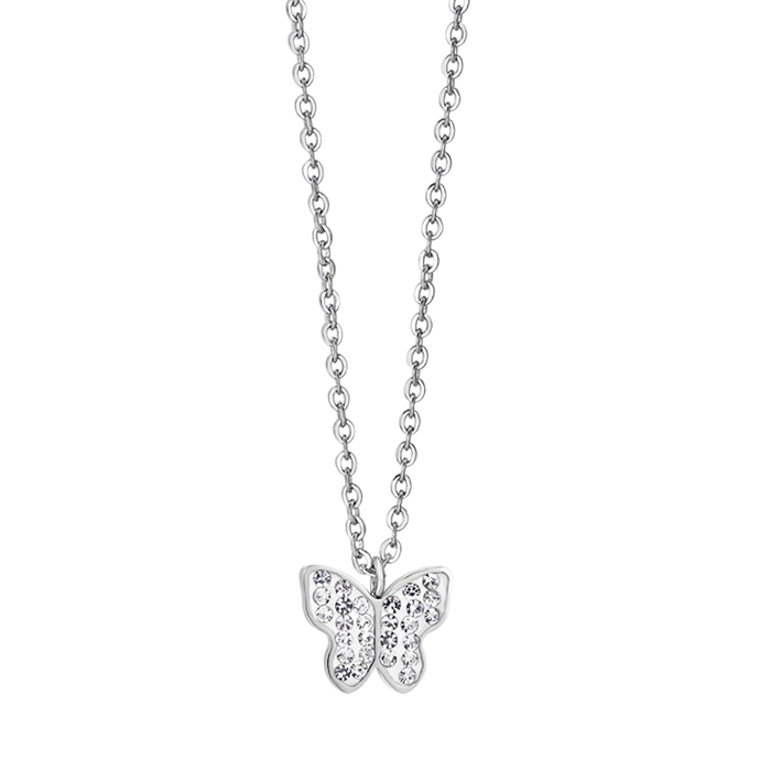 COLLANA DONNA IN ACCIAIO CON FARFALLA E CRISTALLI BIANCHI