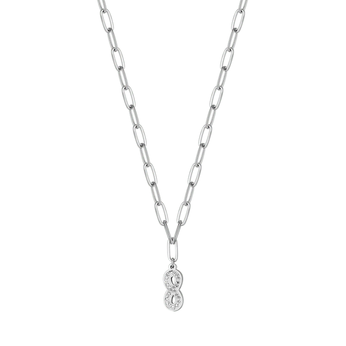 COLLANA DONNA IN ACCIAIO CON INFINITO E CRISTALLI BIANCHI E MAGLIA CATENA