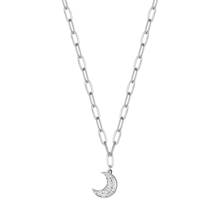 COLLANA DONNA IN ACCIAIO CON LUNA E CRISTALLI BIANCHI