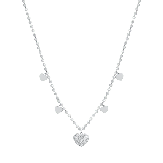 COLLANA DONNA IN ACCIAIO CON PERLE BIANCHE E CUORI