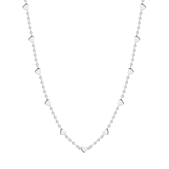 COLLANA DONNA IN ACCIAIO CON PERLE BIANCHE E CUORI