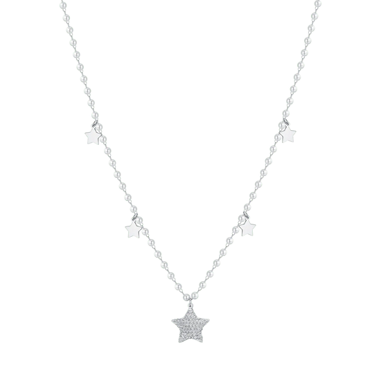 COLLANA DONNA IN ACCIAIO CON PERLE BIANCHE E STELLE