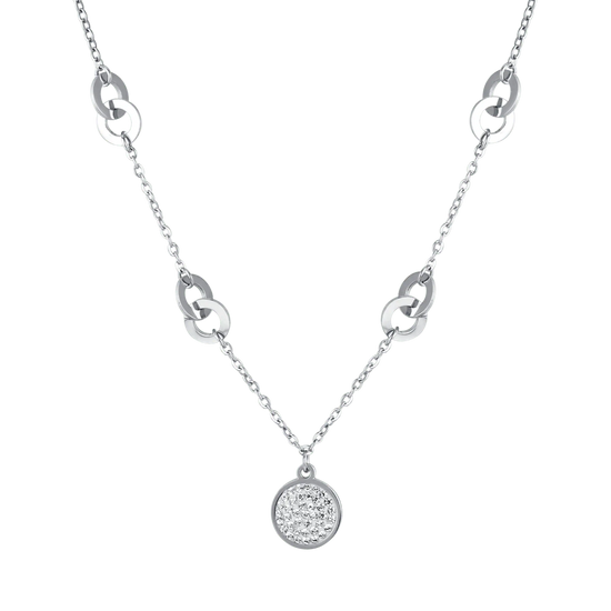 COLLANA DONNA IN ACCIAIO CON PIASTRA CON CRISTALLI BIANCHI