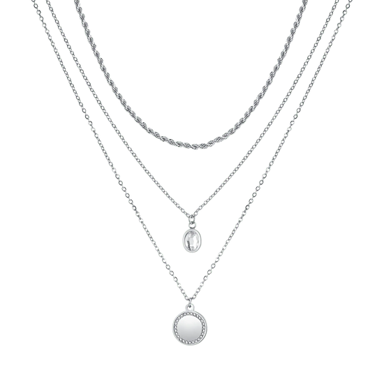 COLLANA DONNA IN ACCIAIO CON PIASTRA E CRISTALLO BIANCO