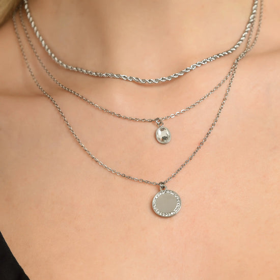 COLLANA DONNA IN ACCIAIO CON PIASTRA E CRISTALLO BIANCO