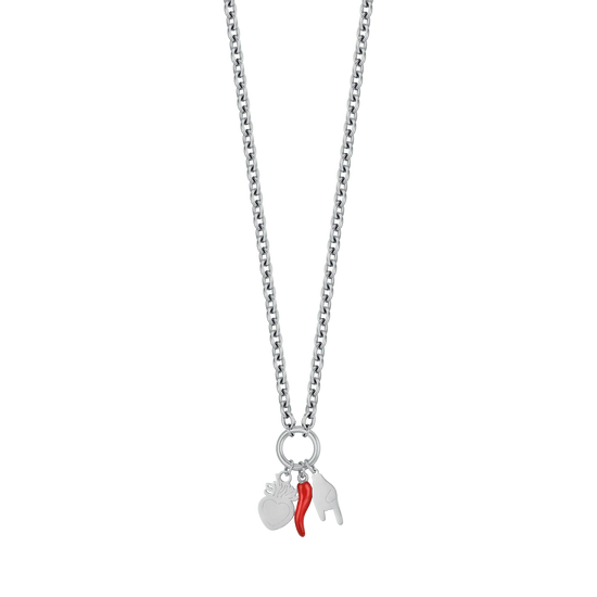 COLLANA DONNA IN ACCIAIO CON SIMBOLI PORTAFORTUNA