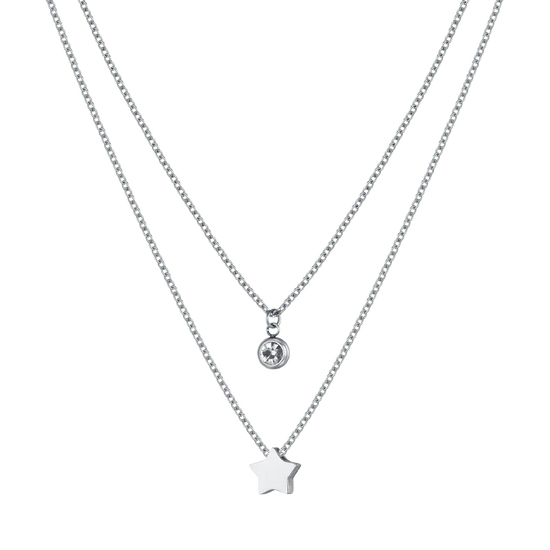 WOMEN'S STEEL NECKLACE WITH STAR AND WHITE CRYSTAL