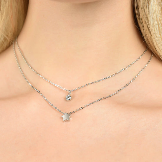 WOMEN'S STEEL NECKLACE WITH STAR AND WHITE CRYSTAL