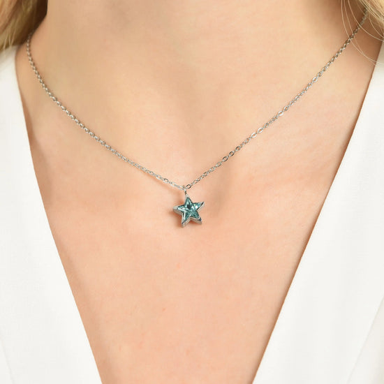 COLLANA DONNA IN ACCIAIO CON STELLA PUNTO LUCE AZZURRO