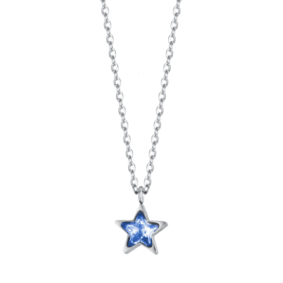 COLLANA DONNA IN ACCIAIO CON STELLA PUNTO LUCE AZZURRO