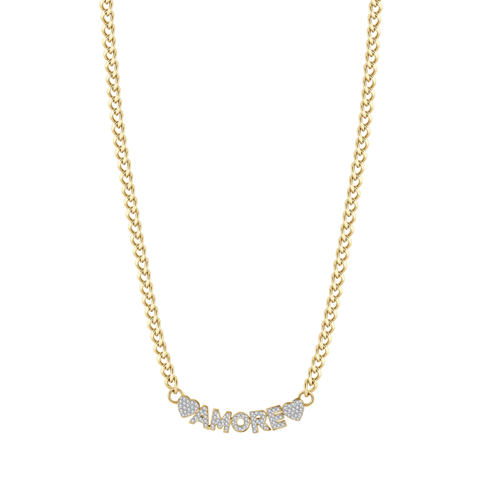 COLLANA DONNA IN ACCIAIO DORATO AMORE CON CRISTALLI BIANCHI