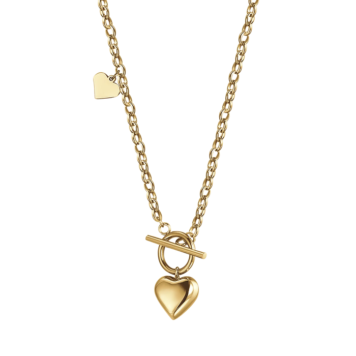 COLLANA DONNA IN ACCIAIO IP GOLD CON CHIUSURA TBAR E CUORE