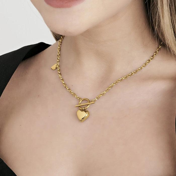 COLLANA DONNA IN ACCIAIO IP GOLD CON CHIUSURA TBAR E CUORE