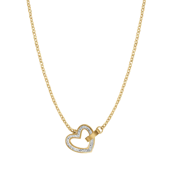 WOMEN'S NECKLACE IN IP GOLD STEEL WITH HEART AND WHITE CRYSTALS AND ELEMENT